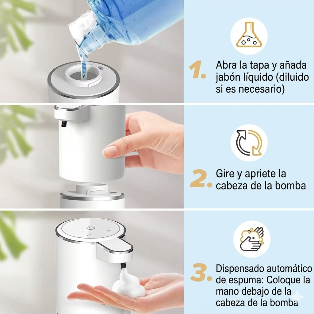Dispensador Automático de Jabón con Sensor Inteligente USB Recargable