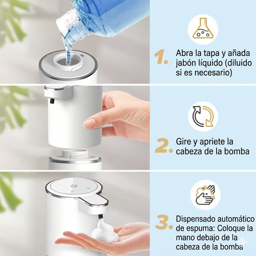 Dispensador Automático de Jabón con Sensor Inteligente USB Recargable